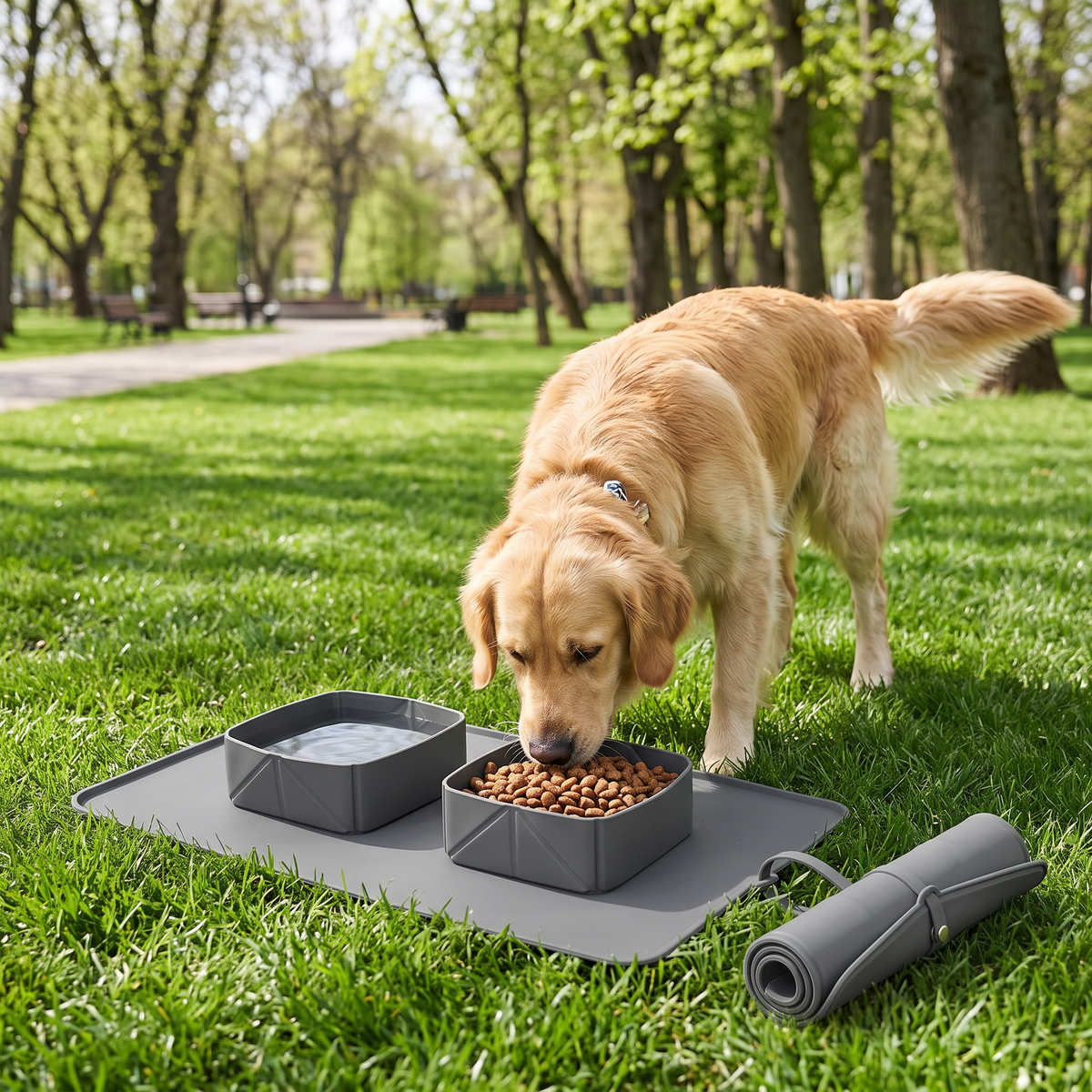 Comedouro e Bebedouro Portátil para Cães e Gatos - Silicone Dobrável para Viagem